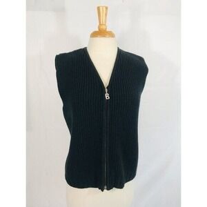 VTG BOGNER Sweater Vest Black Chunky Cable Knit Full Zip Ski, 10